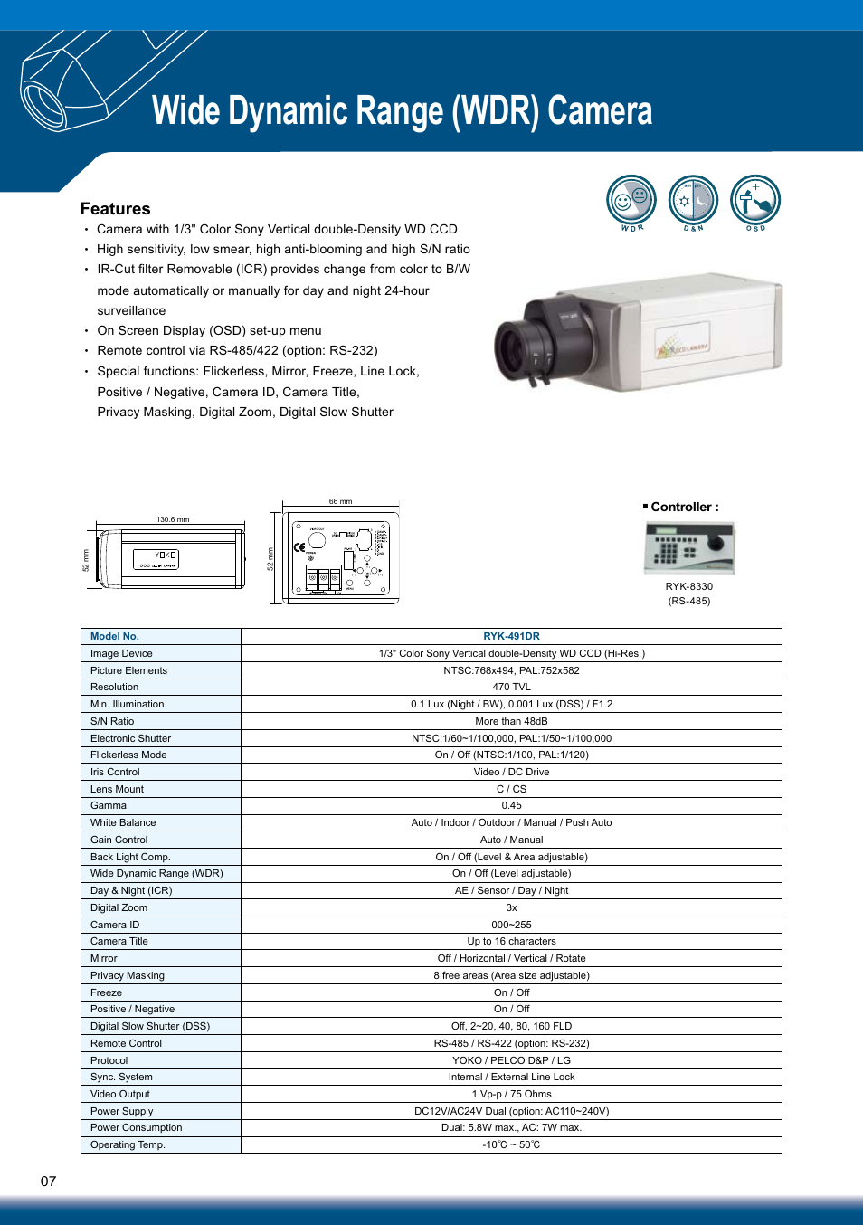 Wide dynamic range (wdr) camera, Features | Sony RYK-AF302A User Manual | Page 7 / 72