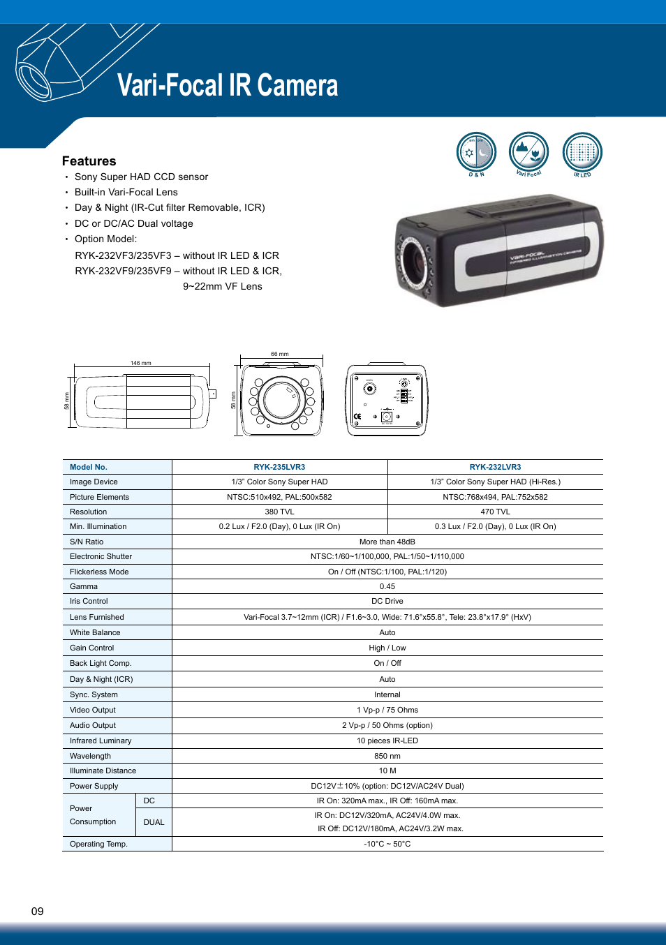 Vari-focal ir camera, Features | Sony RYK-AF302A User Manual | Page 9 / 72