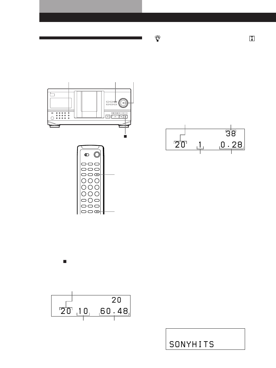 Utilisation de l’écran d’affichage, Lecture des disques compacts, Vérification des informations des disques cd text | Sony CDP-CX220 User Manual | Page 44 / 96