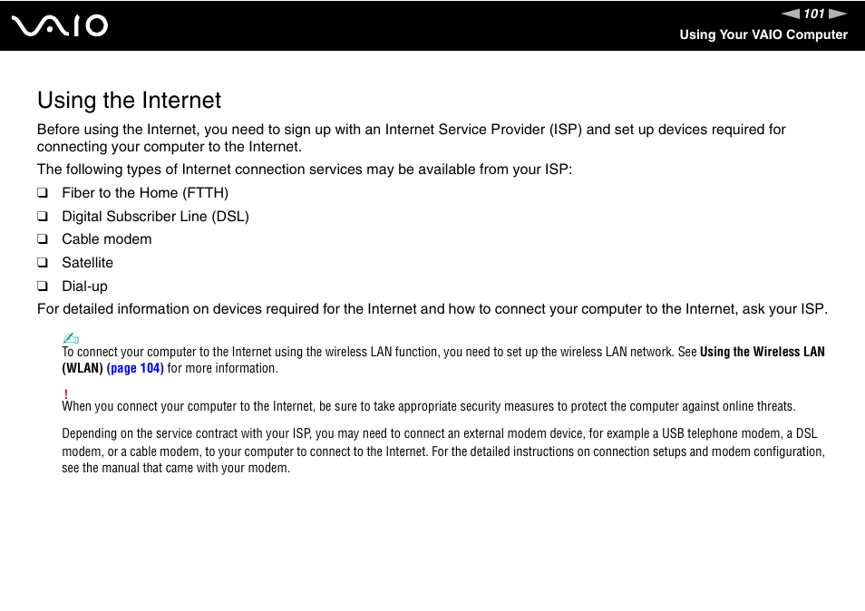 Using the internet | Sony VAIO VGC-LV200 User Manual | Page 101 / 206