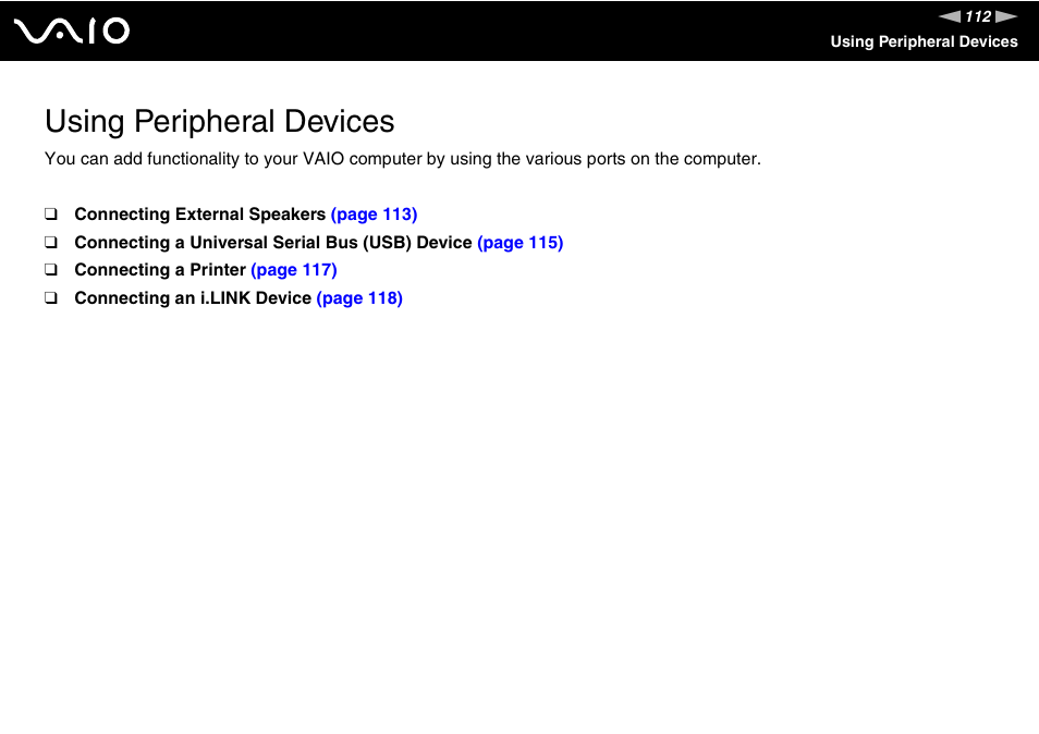 Using peripheral devices | Sony VAIO VGC-LV200 User Manual | Page 112 / 206