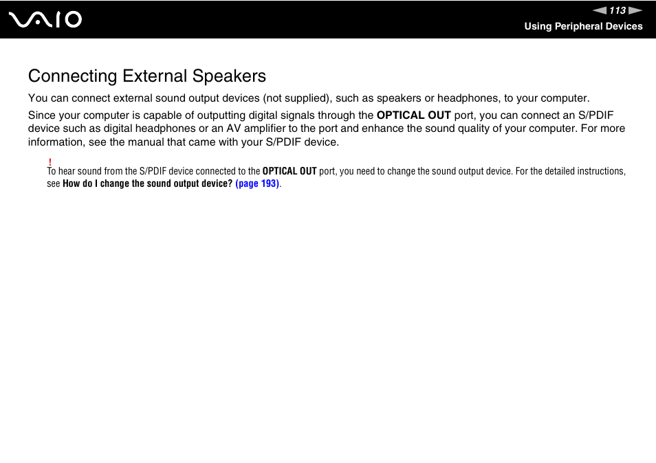 Connecting external speakers | Sony VAIO VGC-LV200 User Manual | Page 113 / 206