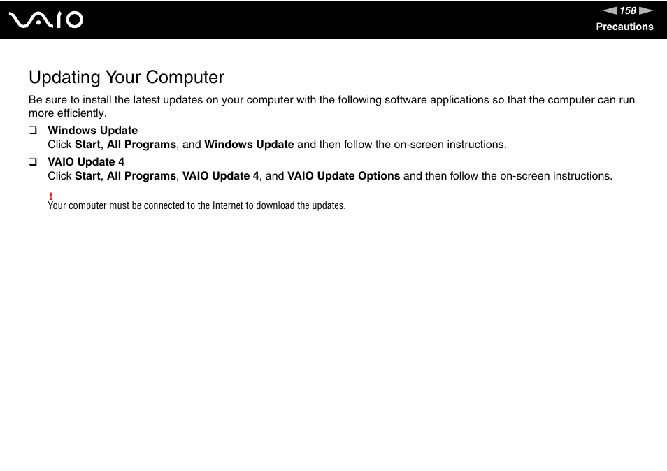 Updating your computer | Sony VAIO VGC-LV200 User Manual | Page 158 / 206