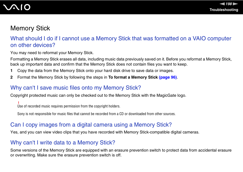 Memory stick | Sony VAIO VGC-LV200 User Manual | Page 198 / 206