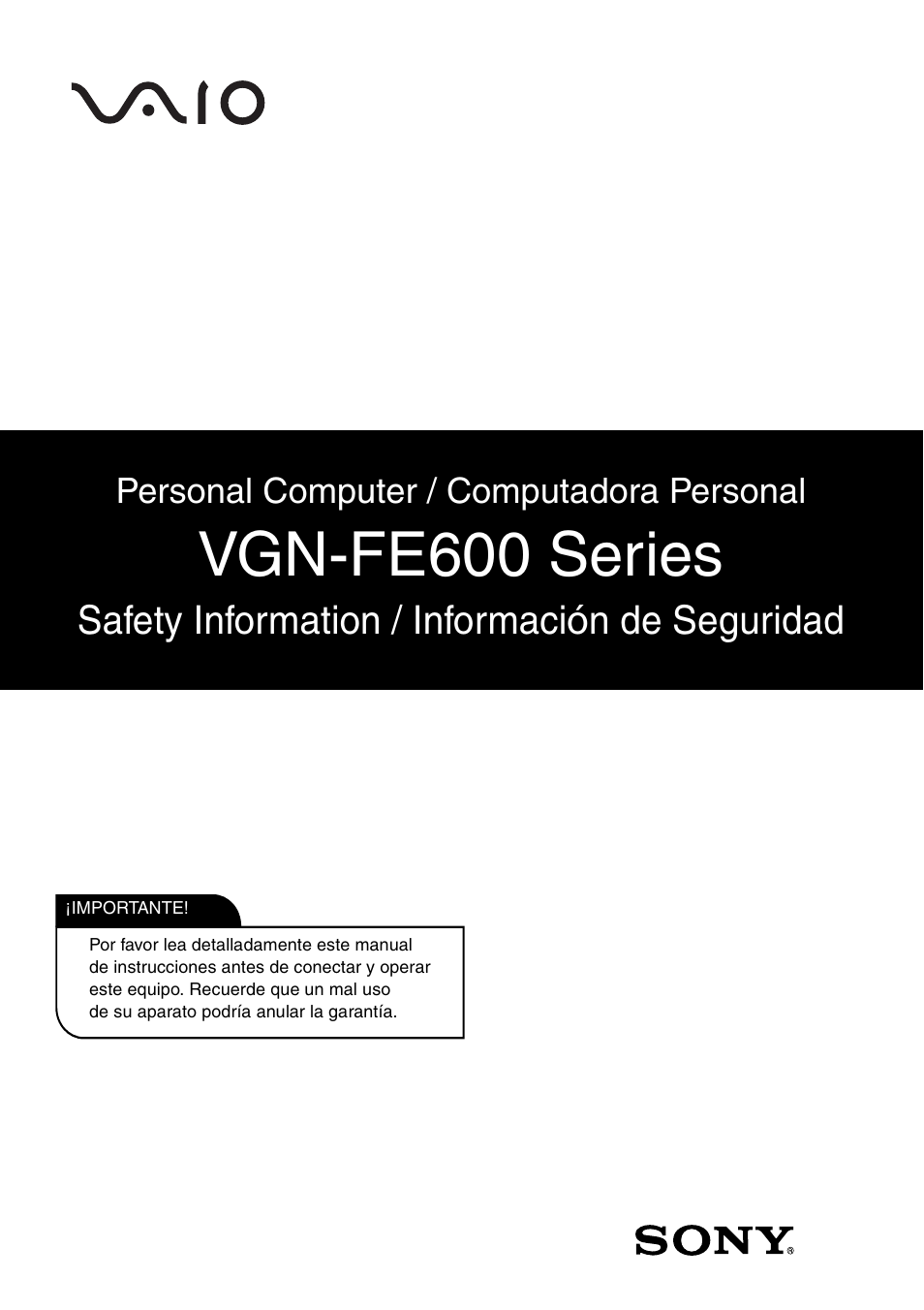 Sony VGN-FE600 Series User Manual | 20 pages