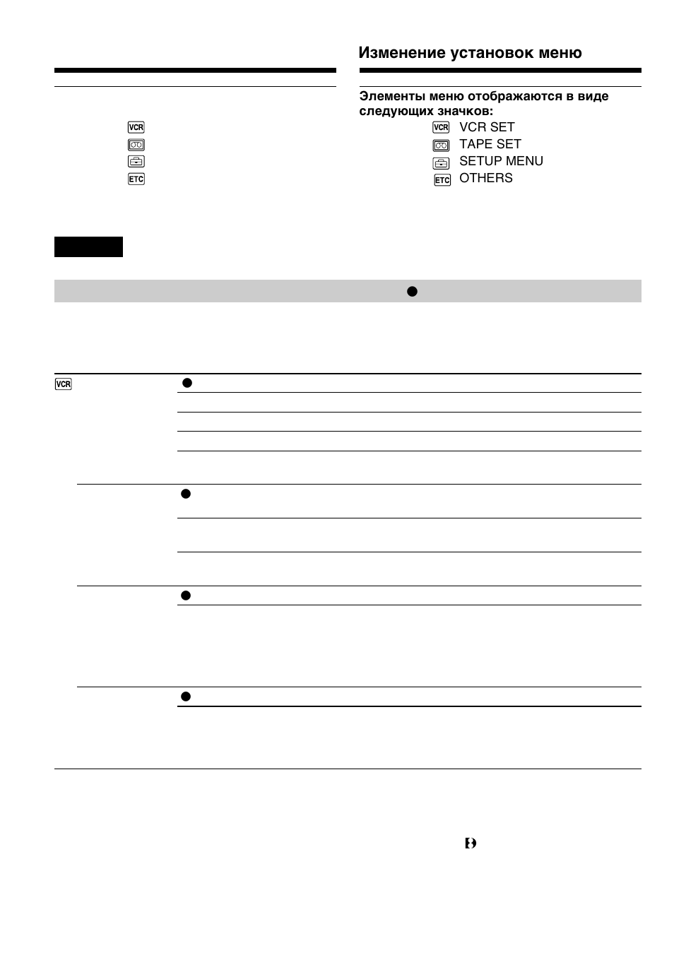 Измeнeниe ycтaновок мeню, Changing the menu settings, Selecting the mode setting of each item | Sony GV-D200E User Manual | Page 68 / 112