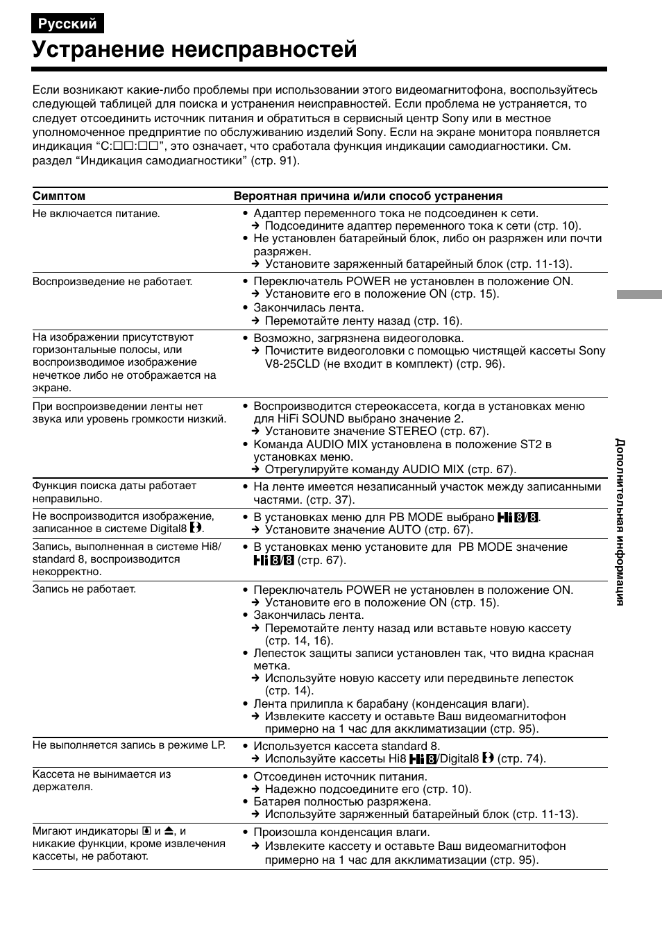 Уcтpaнeниe нeиcпpaвноcтeй | Sony GV-D200E User Manual | Page 89 / 112