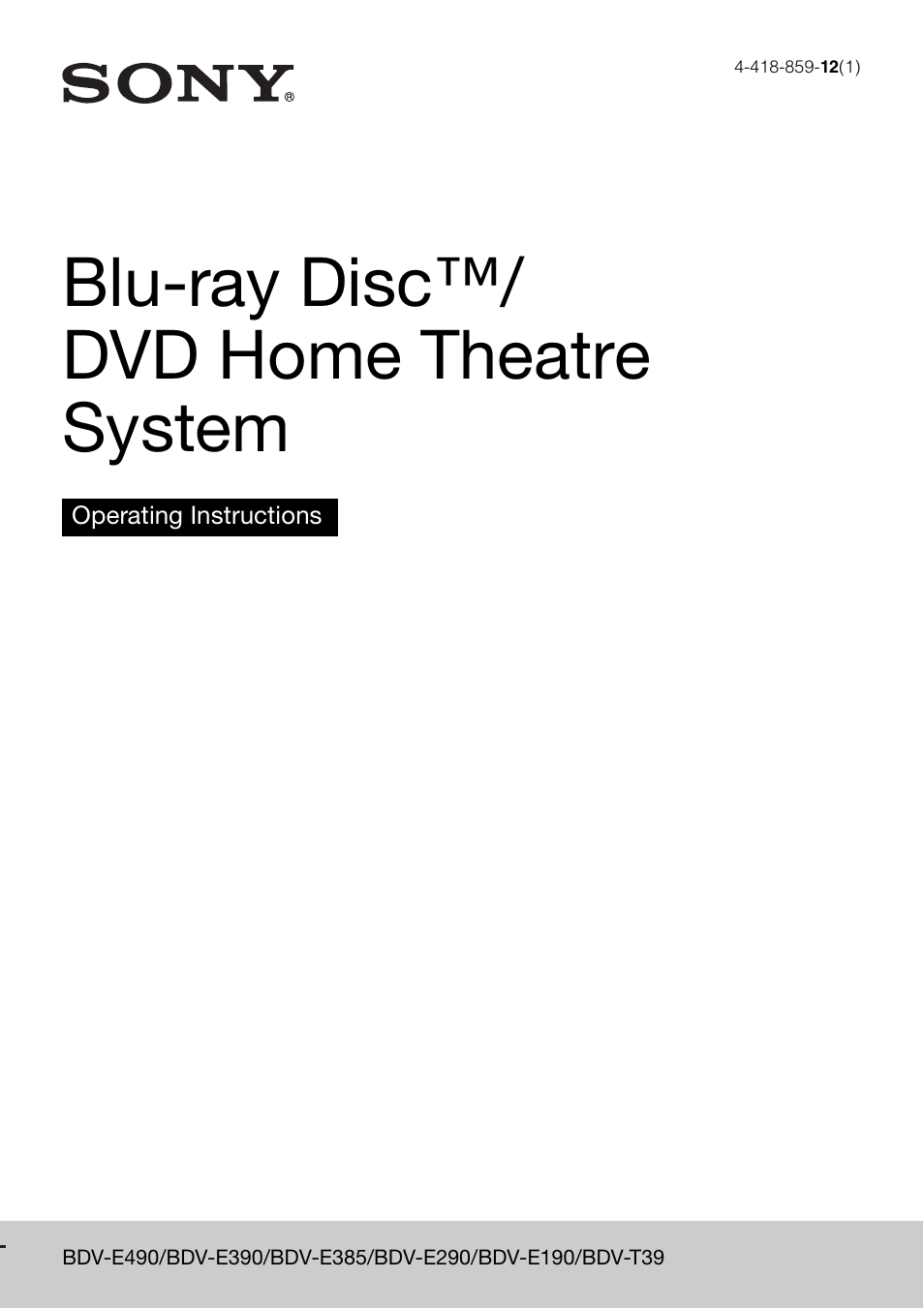 Sony Blu-ray Disc/DVD Home Theatre System BDV-E490 User Manual | 60 pages