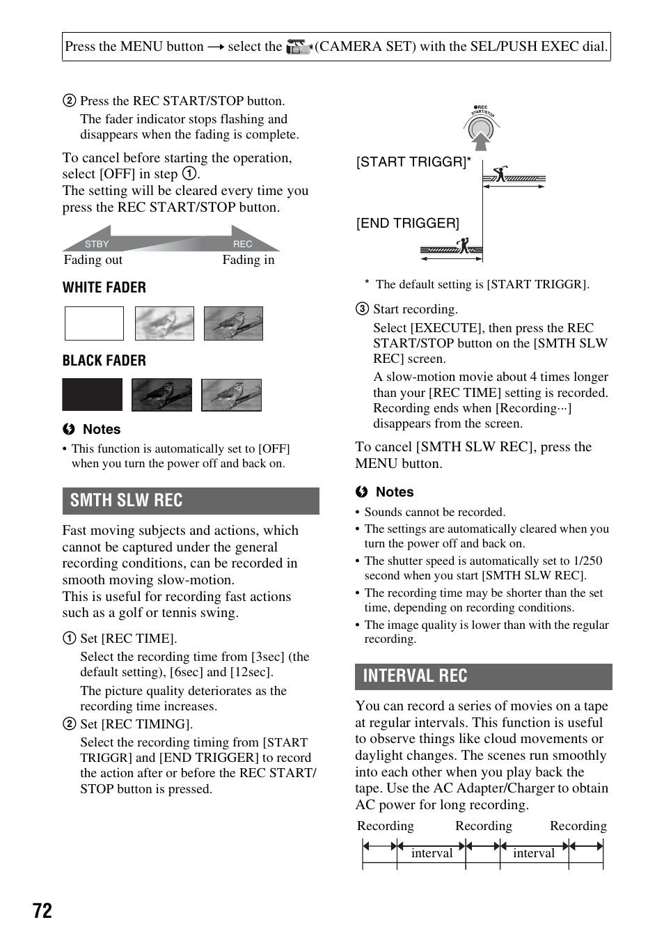 Smth slw rec, Interval rec | Sony 3-280-847-11(1) User Manual | Page 72 / 143