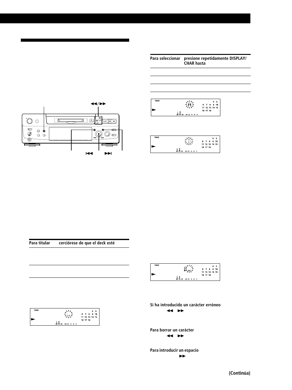 Titulación de grabaciones (función de titulación), Edición de minidiscos grabados 3, Continúa) | Sony MINIDISC DECK MDS-S38 User Manual | Page 101 / 112