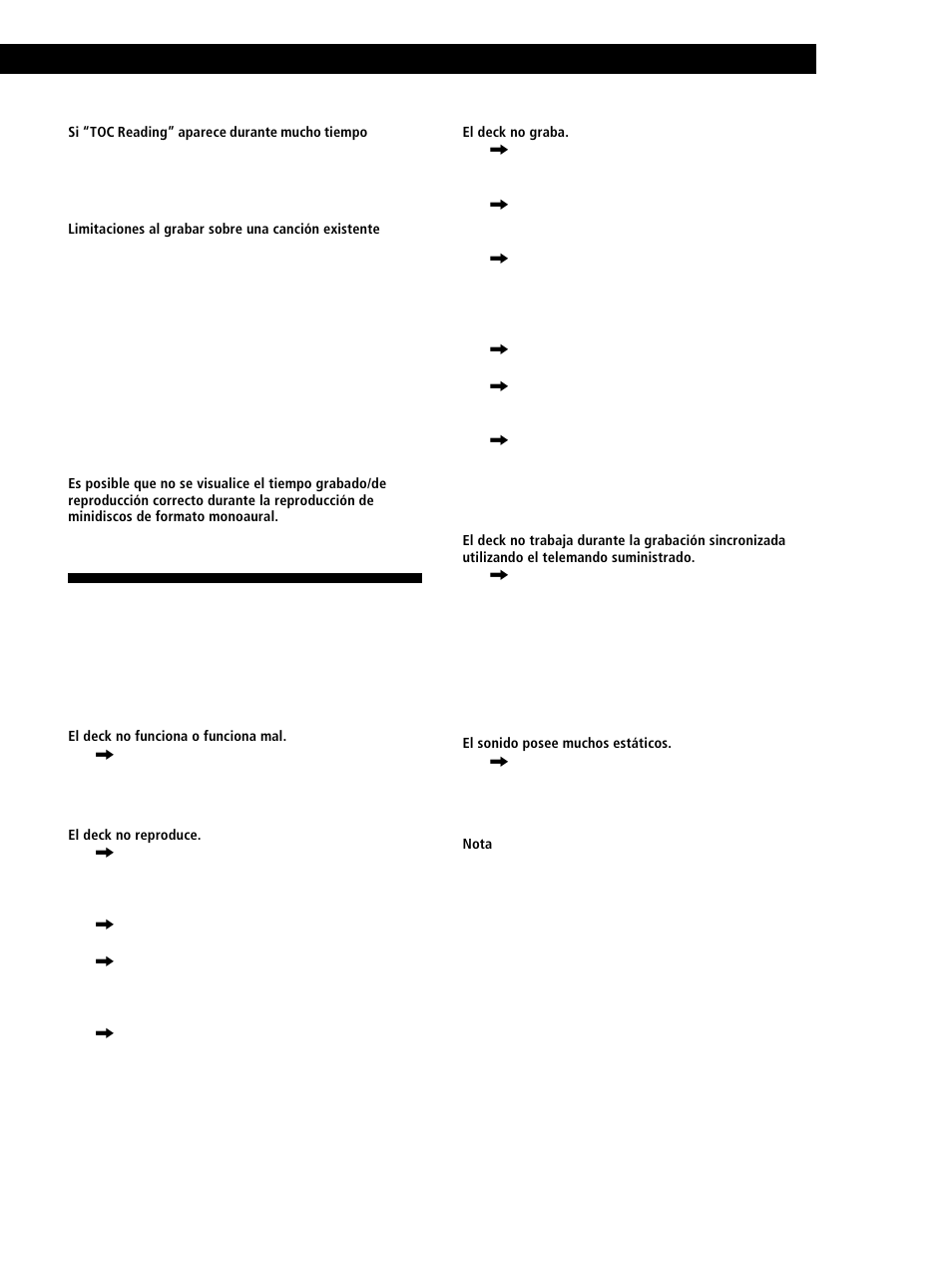Solución de problemas, Información adicional | Sony MINIDISC DECK MDS-S38 User Manual | Page 105 / 112