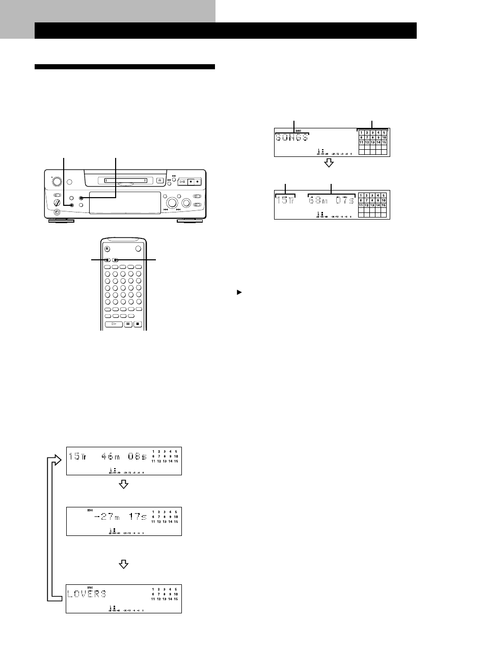 Utilisation de l’affichage, Lecture, Voir page suivante) | Sony MINIDISC DECK MDS-S38 User Manual | Page 53 / 112