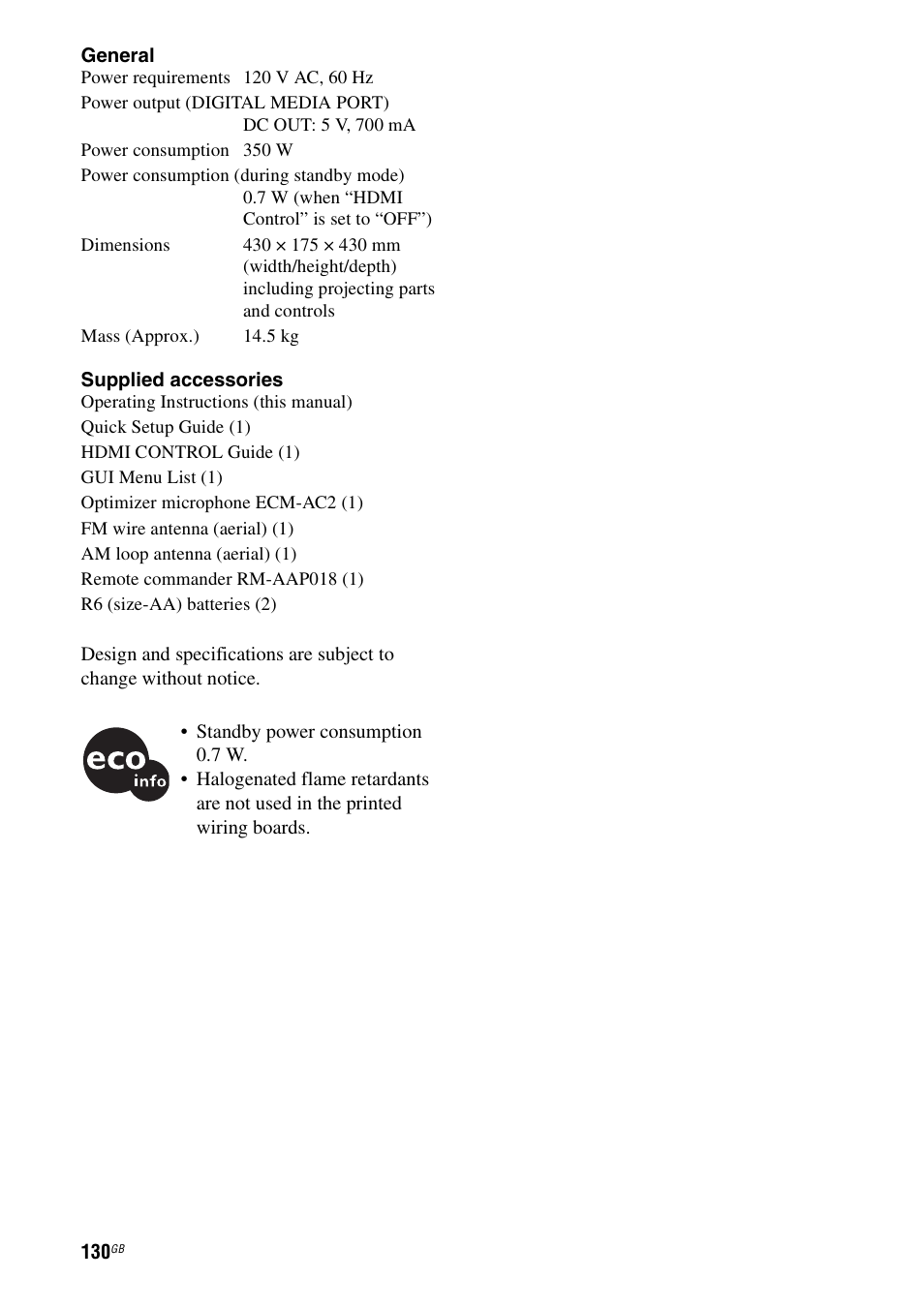 Sony STR-DG2100 User Manual | Page 130 / 134