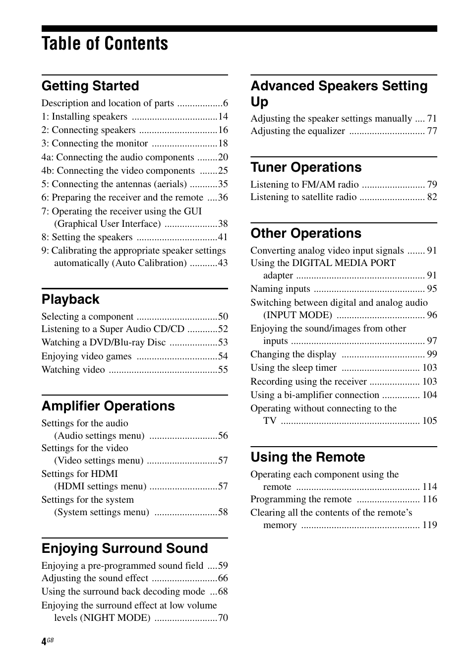 Sony STR-DG2100 User Manual | Page 4 / 134