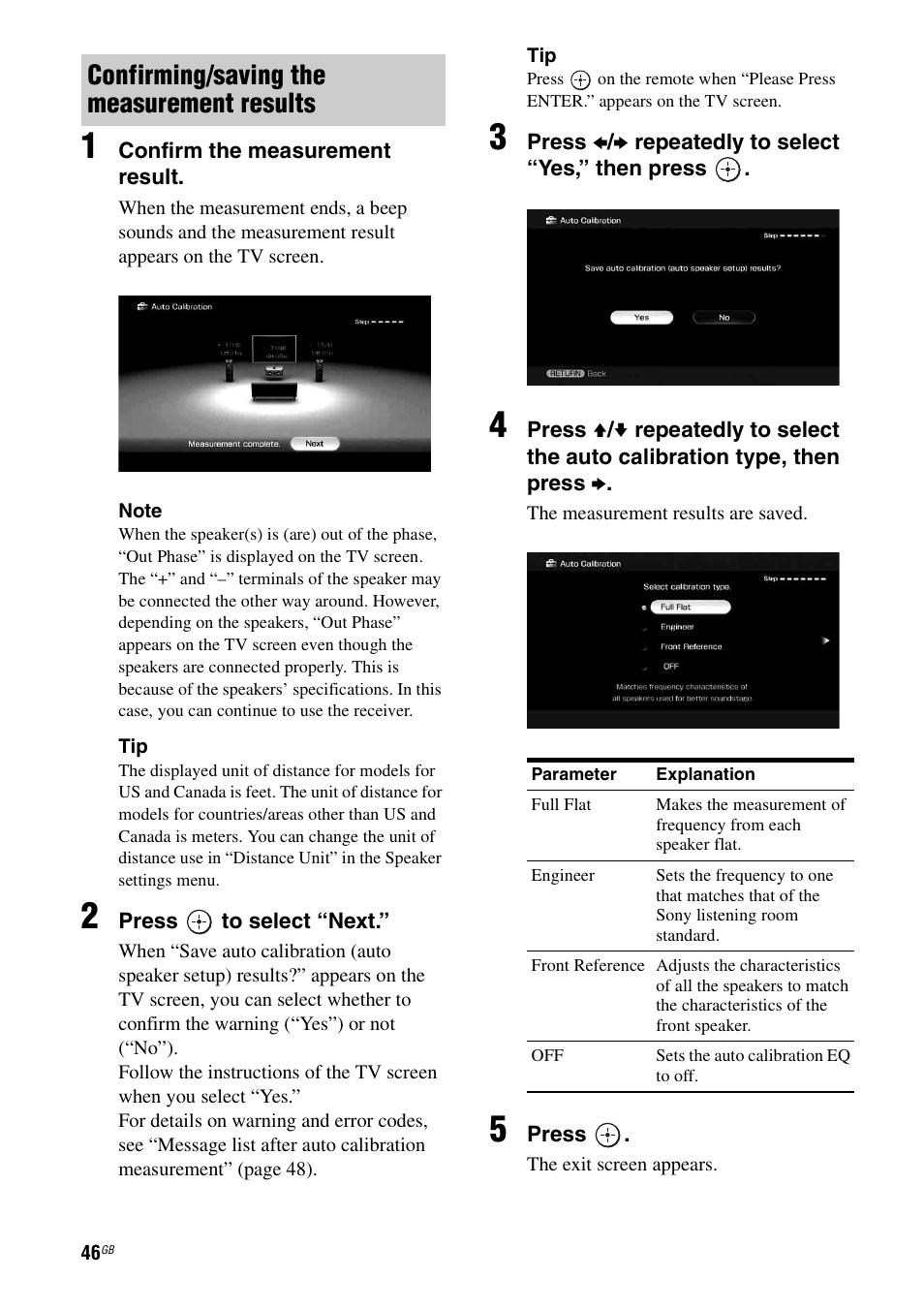 Confirming/saving the measurement results | Sony STR-DG2100 User Manual | Page 46 / 134