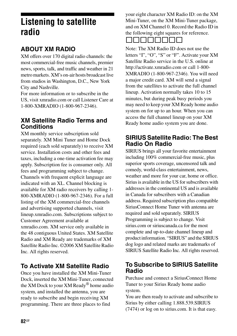 Listening to satellite radio | Sony STR-DG2100 User Manual | Page 82 / 134