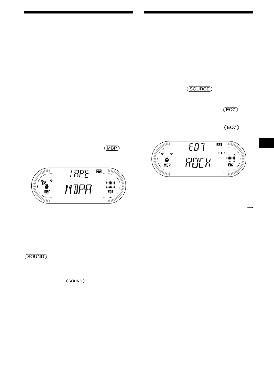 Sélection de la position du son, Fonction de meilleure position du son (mbp), Réglage de l’égaliseur (eq7) | He eq7 19, 19 sélection de la position du son | Sony XR-CA630X User Manual | Page 79 / 150