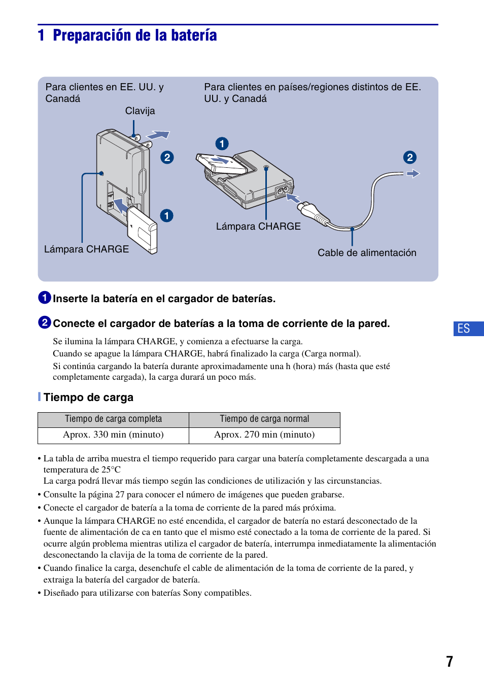 1 preparación de la batería | Sony Cyber-shot 3-700-781-61(1) User Manual | Page 43 / 72