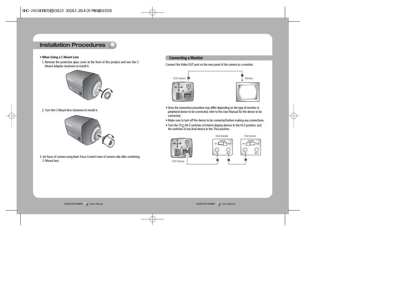 Installation procedures | Sony 560TVL User Manual | Page 10 / 24