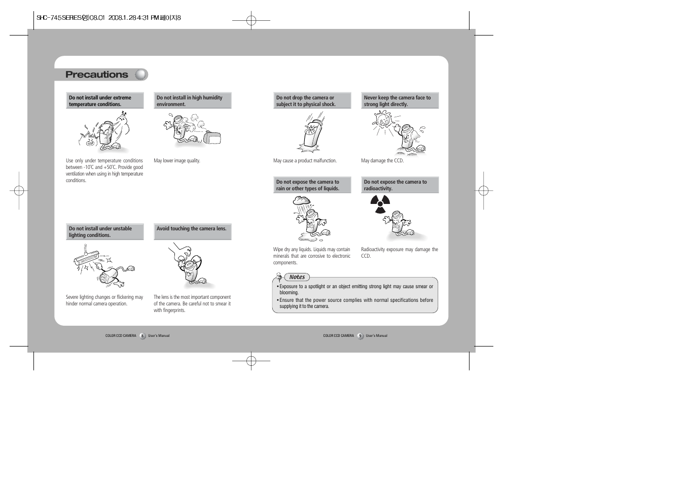 Precautions | Sony 560TVL User Manual | Page 5 / 24