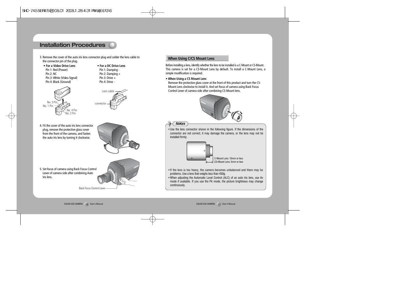 Installation procedures | Sony 560TVL User Manual | Page 9 / 24