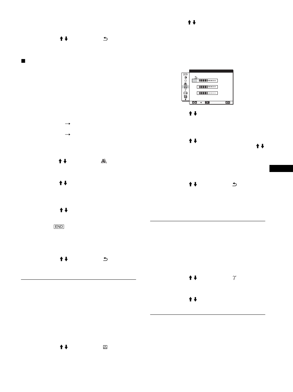 Regolazione della temperatura di colore (colore), Modifica dell’impostazione della gamma (gamma), Modifica della posizione dei menu (posizione menu) | Sony SDM-HS53 User Manual | Page 108 / 288