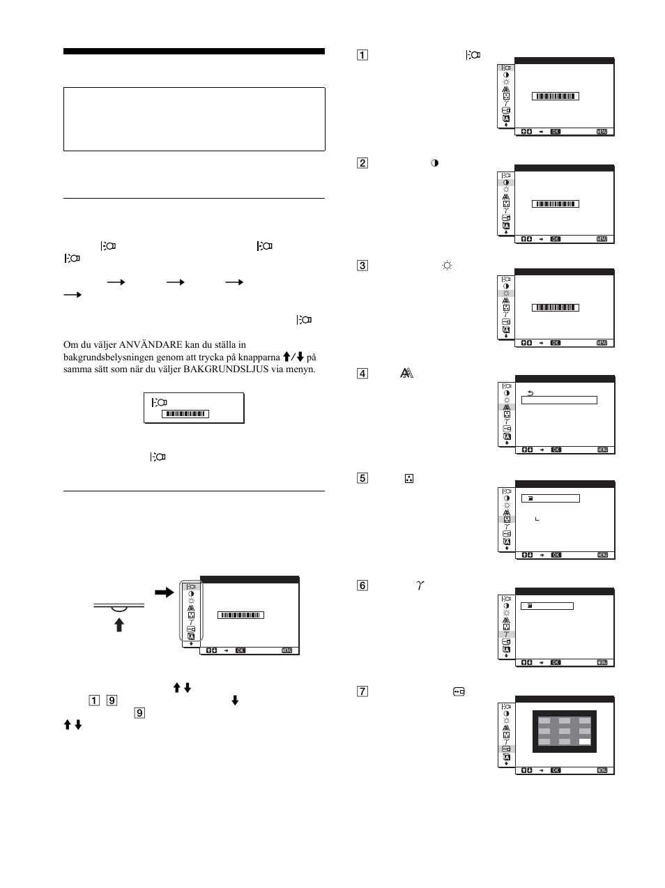 Anpassa bildskärmen, Ställa in önskad ljusstyrka, Hitta i menyn | Ställa in önskad ljusstyrka hitta i menyn, Sidor 10, Sid. 10), Menu | Sony SDM-HS53 User Manual | Page 143 / 288