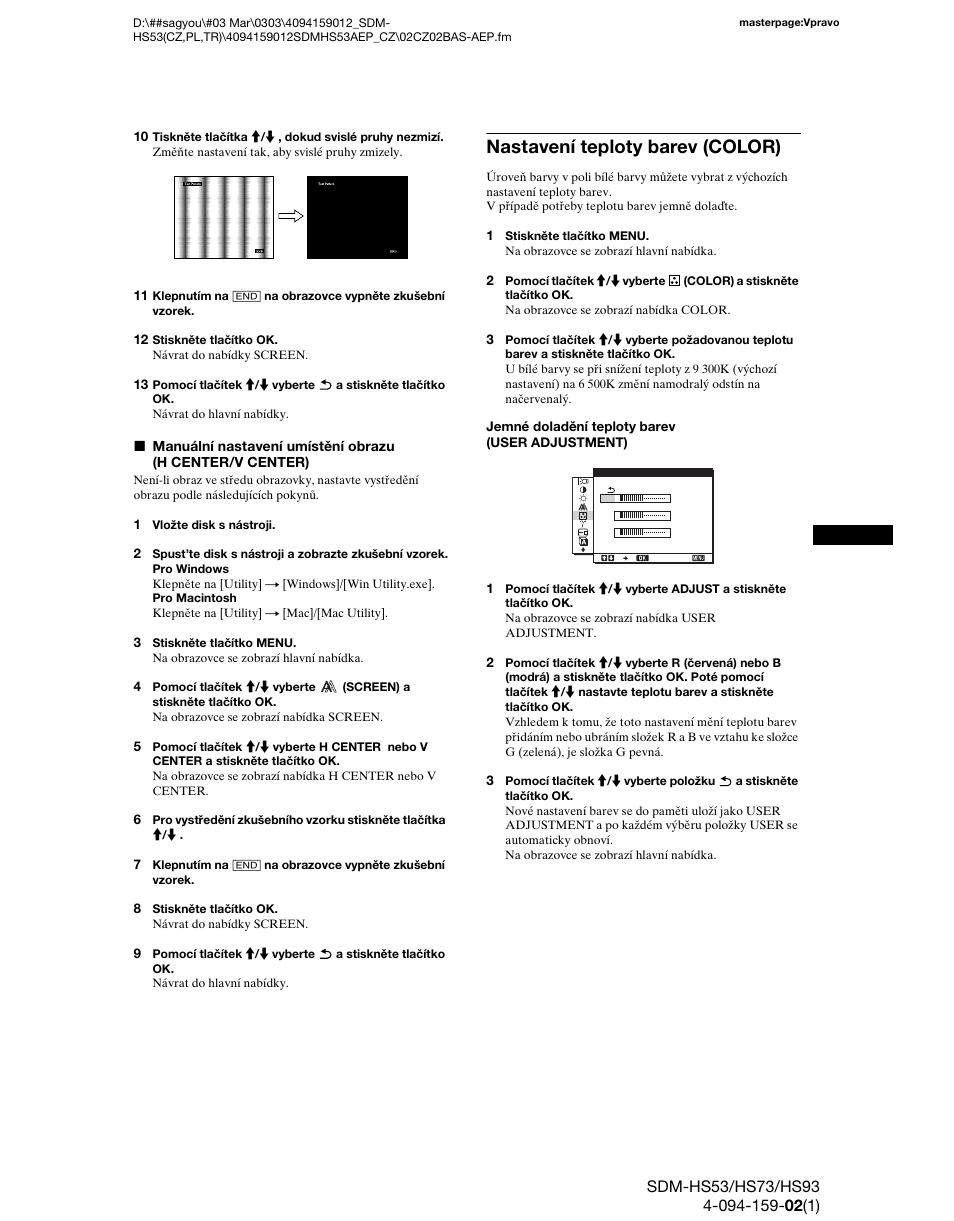 Nastavení teploty barev (color) | Sony SDM-HS53 User Manual | Page 203 / 288