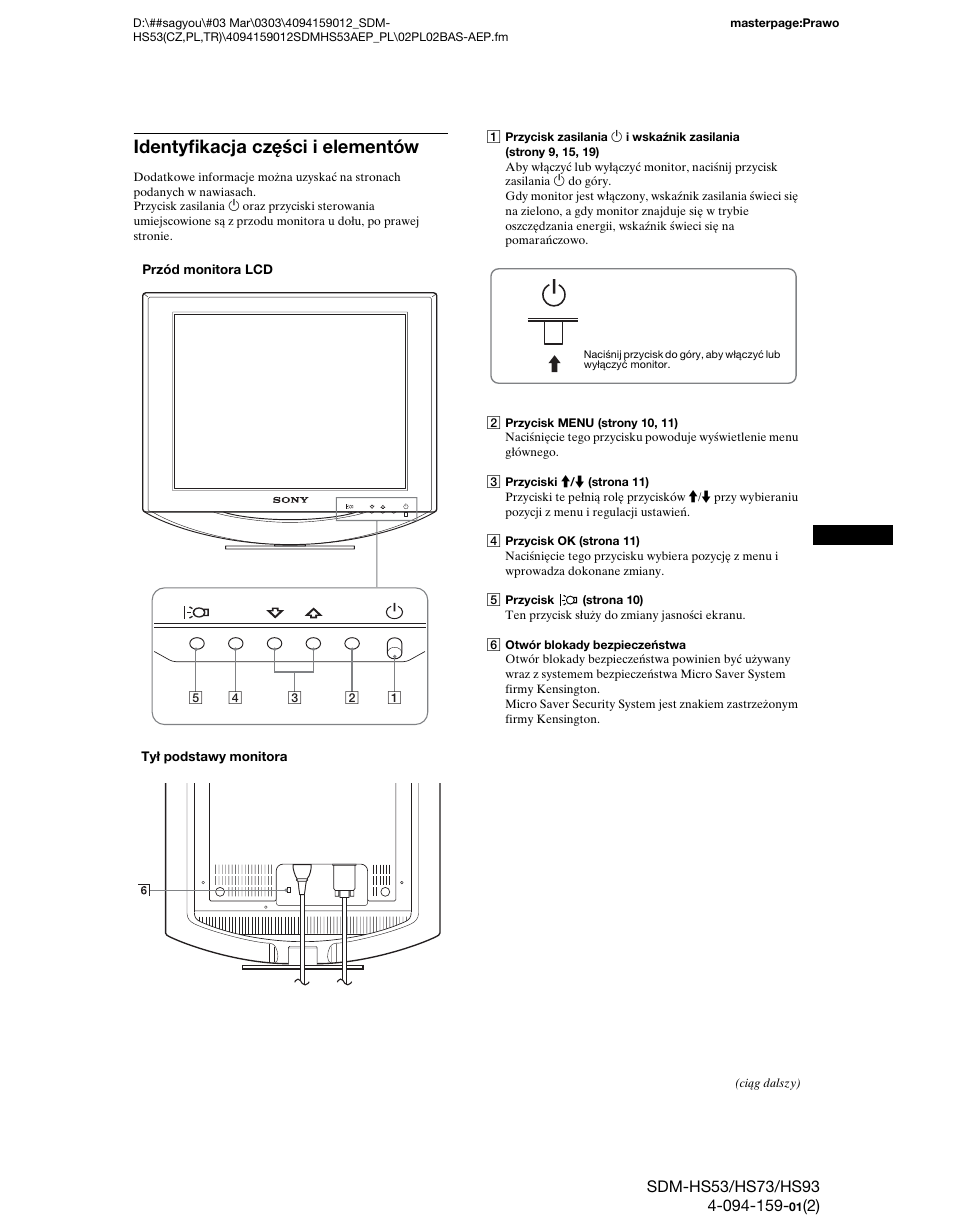 Identyfikacja części i elementów | Sony SDM-HS53 User Manual | Page 234 / 288