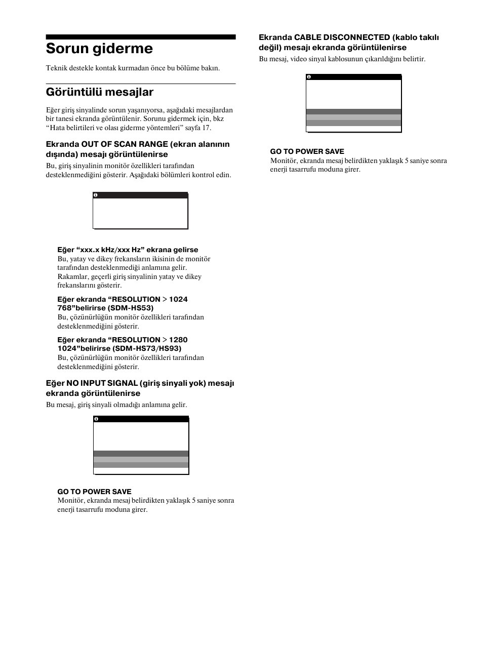 Sorun giderme, Görüntülü mesajlar | Sony SDM-HS53 User Manual | Page 283 / 288