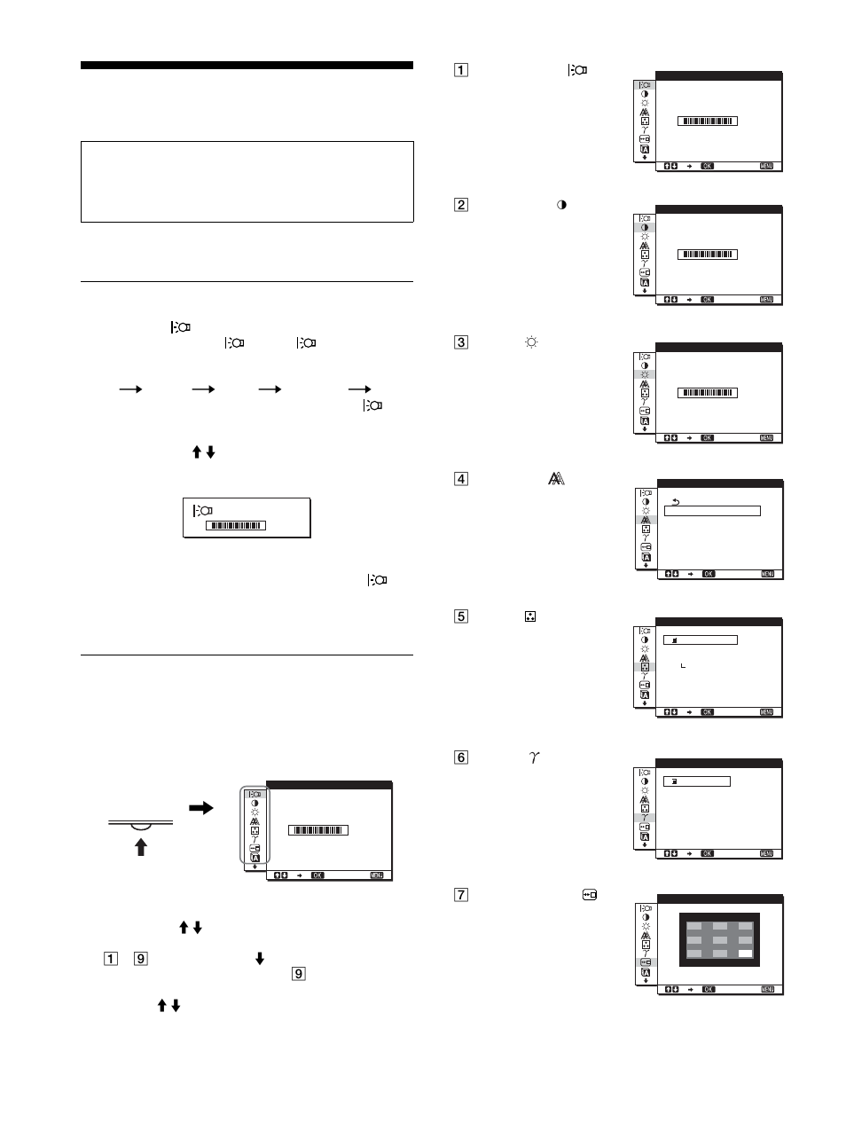 Personalización del monitor, Ajuste del brillo deseado, Navegación por el menú | Ajuste del brillo deseado navegación por el menú, Menu | Sony SDM-HS53 User Manual | Page 67 / 288