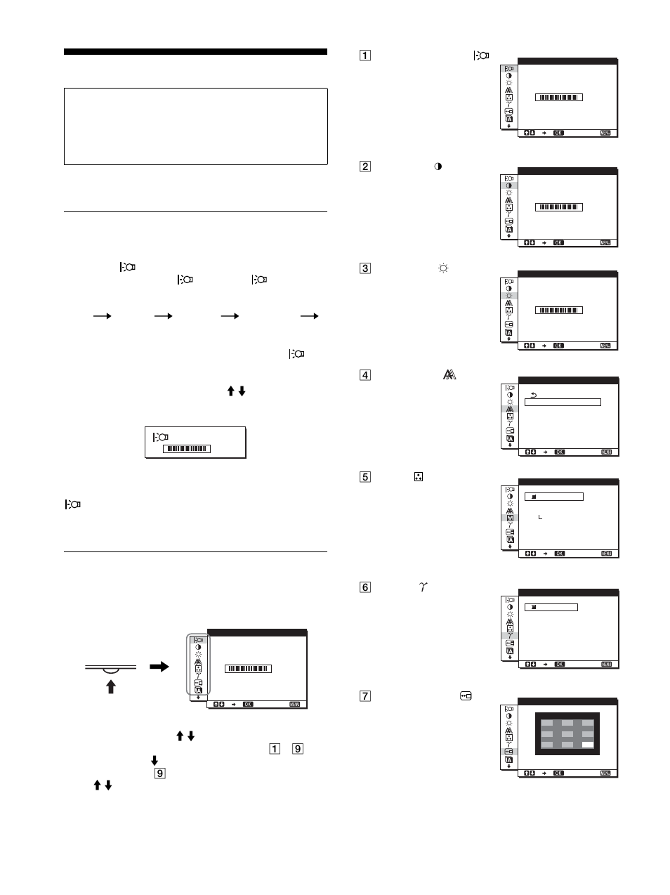 Einstellen des monitors, Einstellen der gewünschten helligkeit, Navigieren in den menüs | Nu (seite 10, Eite 10, Menu | Sony SDM-HS53 User Manual | Page 86 / 288