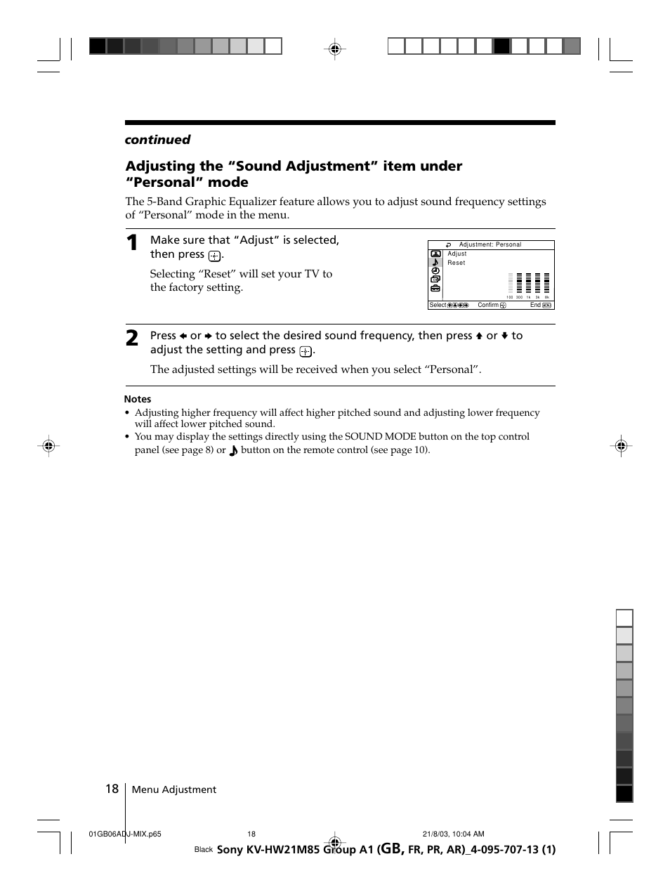 Continued | Sony WEGA KV-HW21 User Manual | Page 18 / 110