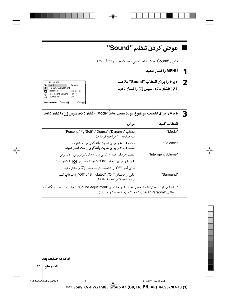 Sound | Sony WEGA KV-HW21 User Manual | Page 71 / 110