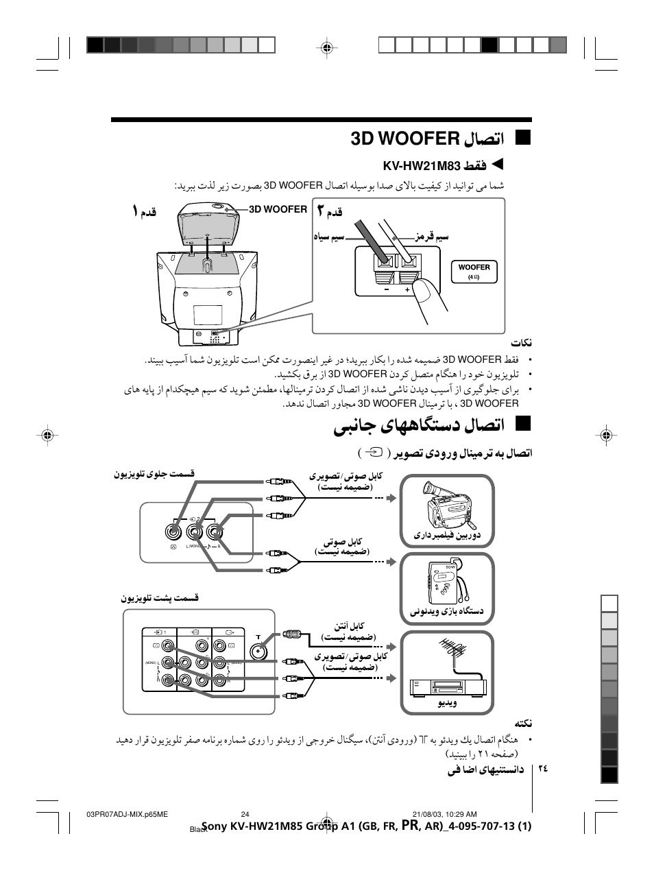 3d woofer, Kv-hw21m83, Ï ( t ) | Sony WEGA KV-HW21 User Manual | Page 78 / 110
