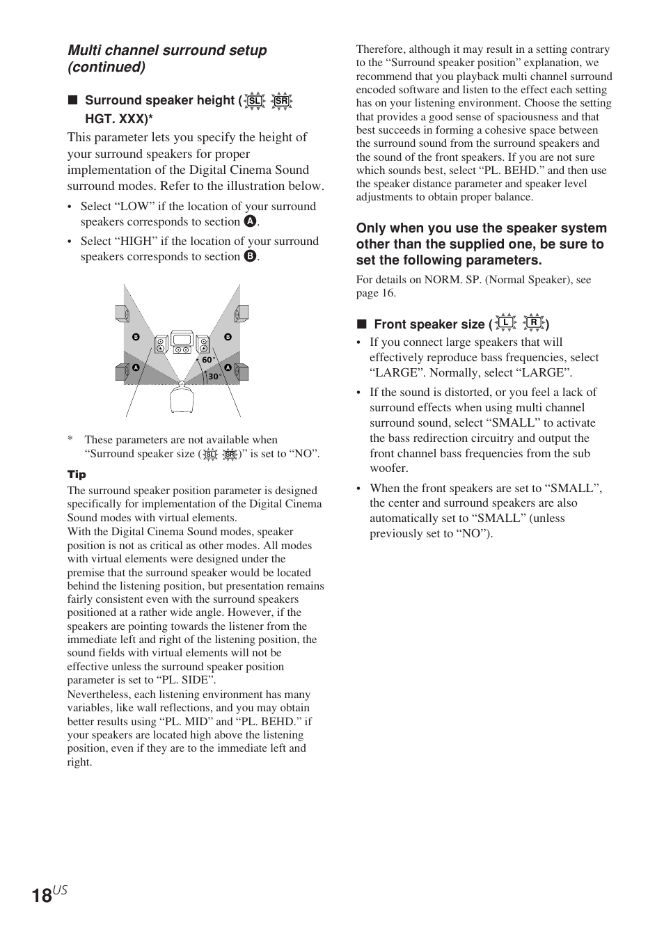Multi channel surround setup (continued) | Sony STR-K840P User Manual | Page 18 / 56