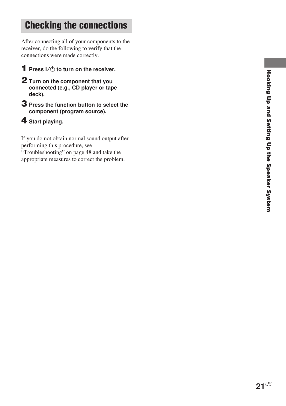 Checking the connections | Sony STR-K840P User Manual | Page 21 / 56