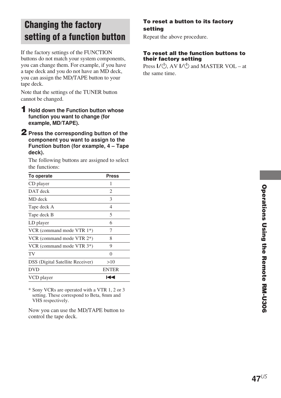 Changing the factory setting of a, Function button, Changing the factory setting of a function button | Sony STR-K840P User Manual | Page 47 / 56