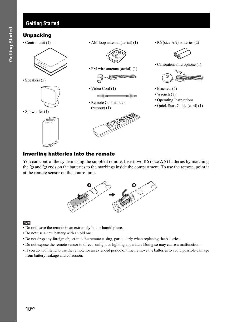 Getting started | Sony DAV-IS50 User Manual | Page 10 / 115