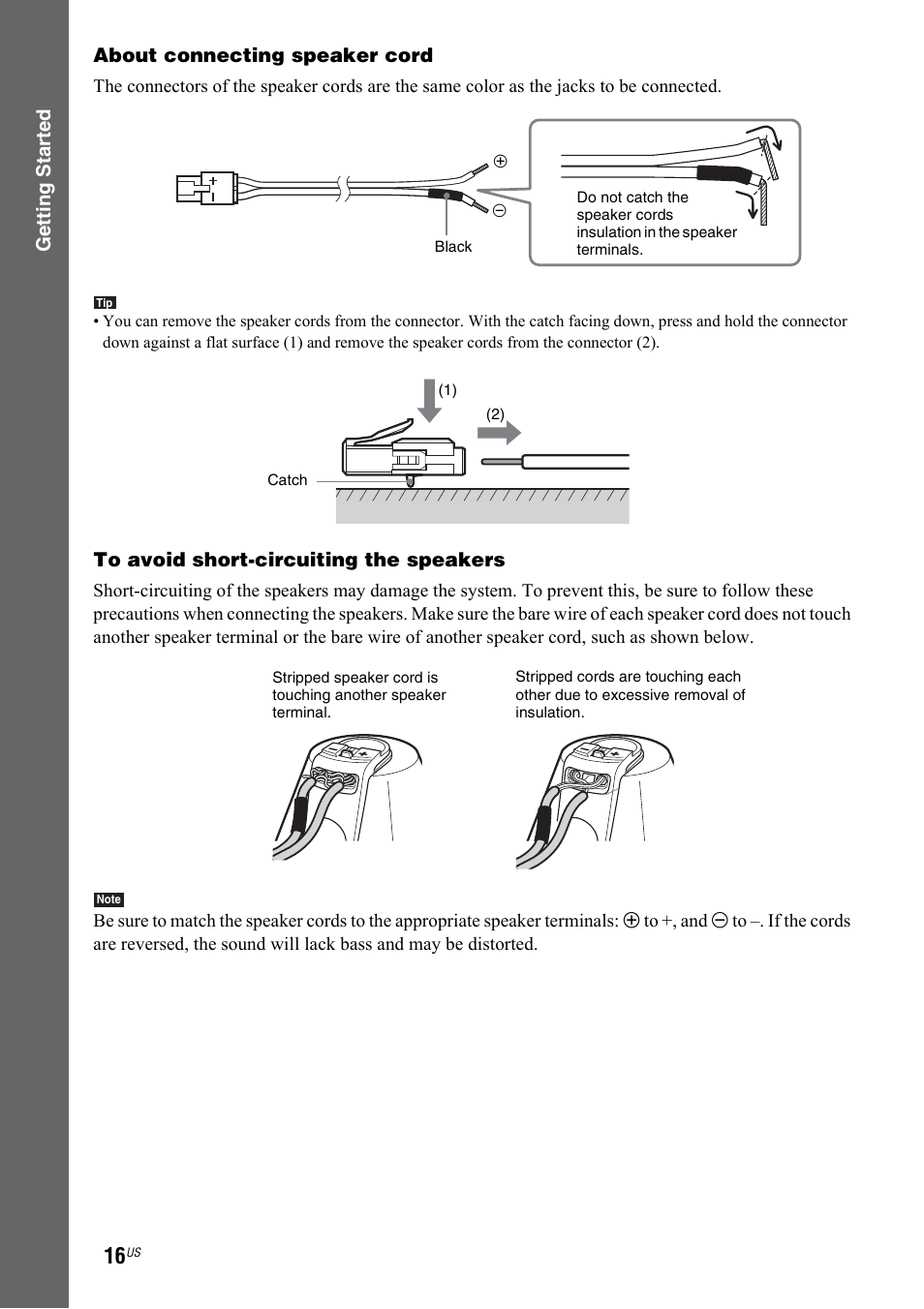 Getting star ted about connecting speaker cord | Sony DAV-IS50 User Manual | Page 16 / 115