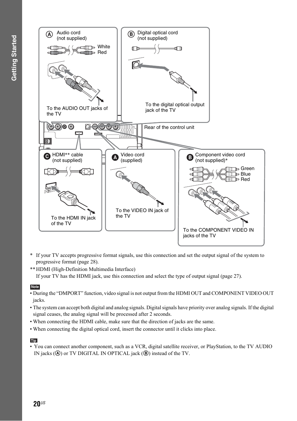 Getting star ted | Sony DAV-IS50 User Manual | Page 20 / 115