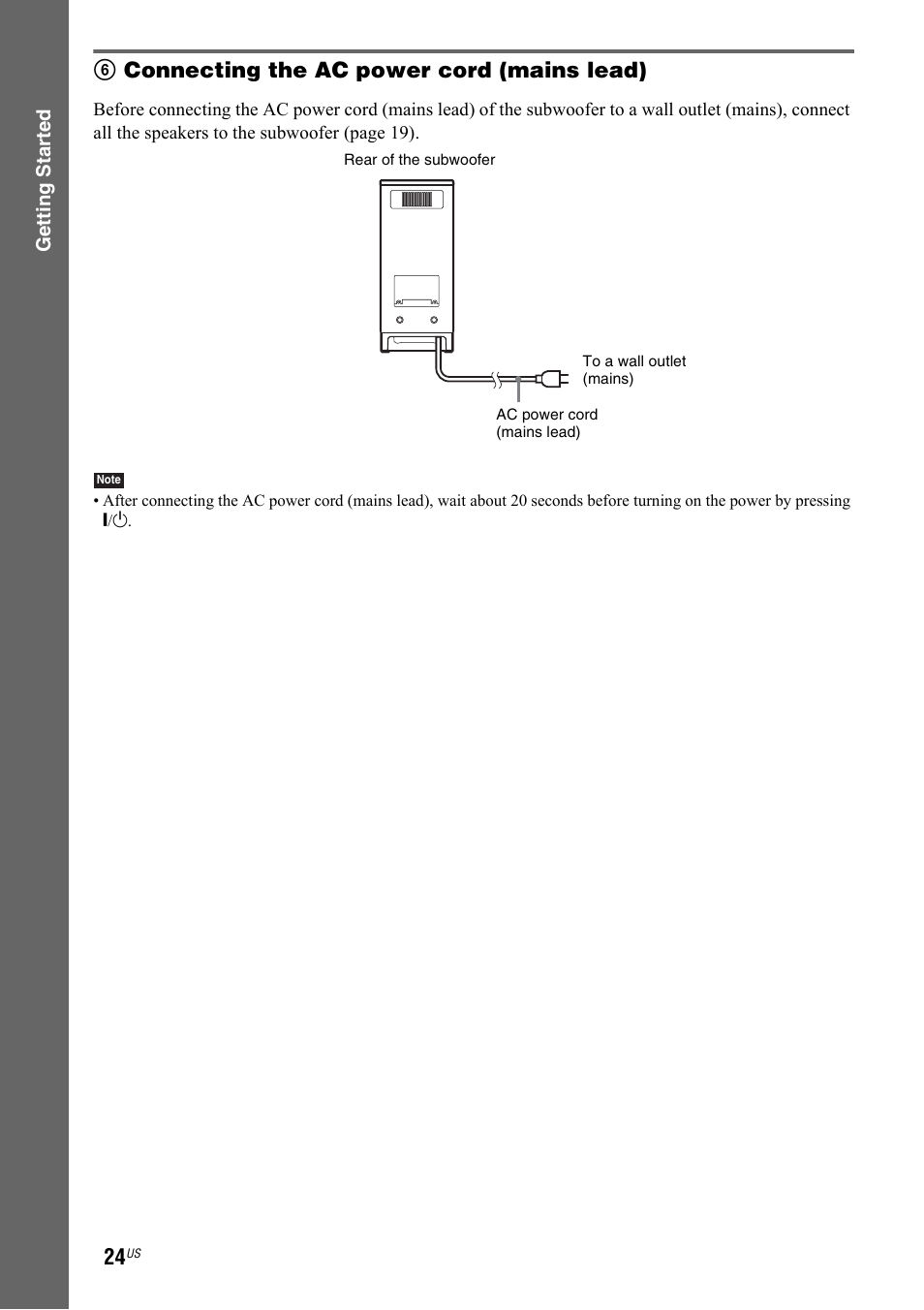 6connecting the ac power cord (mains lead) | Sony DAV-IS50 User Manual | Page 24 / 115