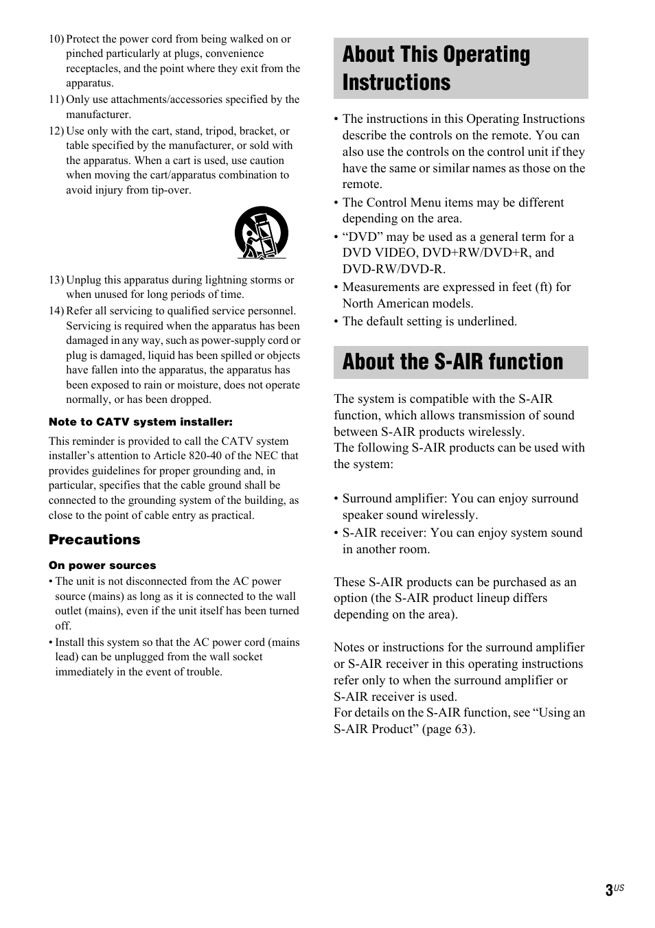 About this operating instructions, About the s-air function | Sony DAV-IS50 User Manual | Page 3 / 115