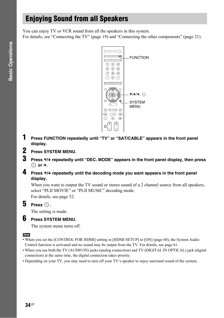 Enjoying sound from all speakers | Sony DAV-IS50 User Manual | Page 34 / 115