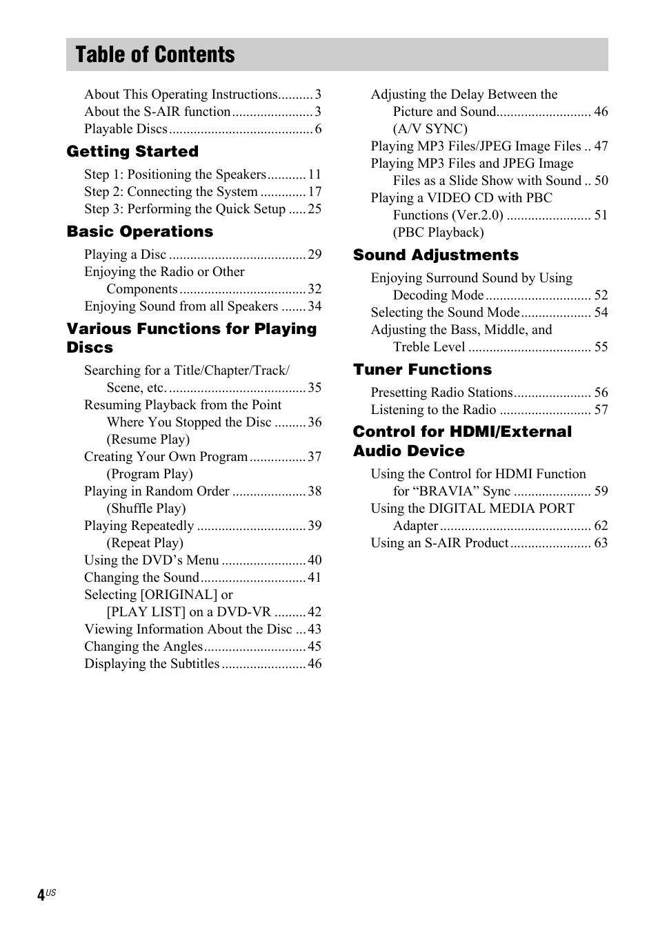 Sony DAV-IS50 User Manual | Page 4 / 115