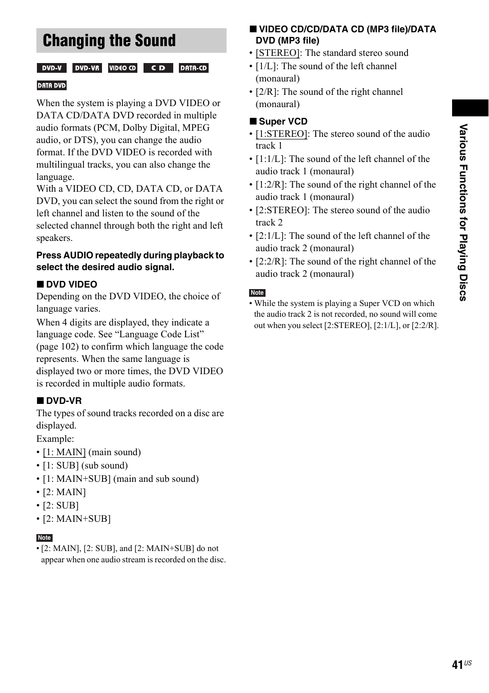 Changing the sound | Sony DAV-IS50 User Manual | Page 41 / 115