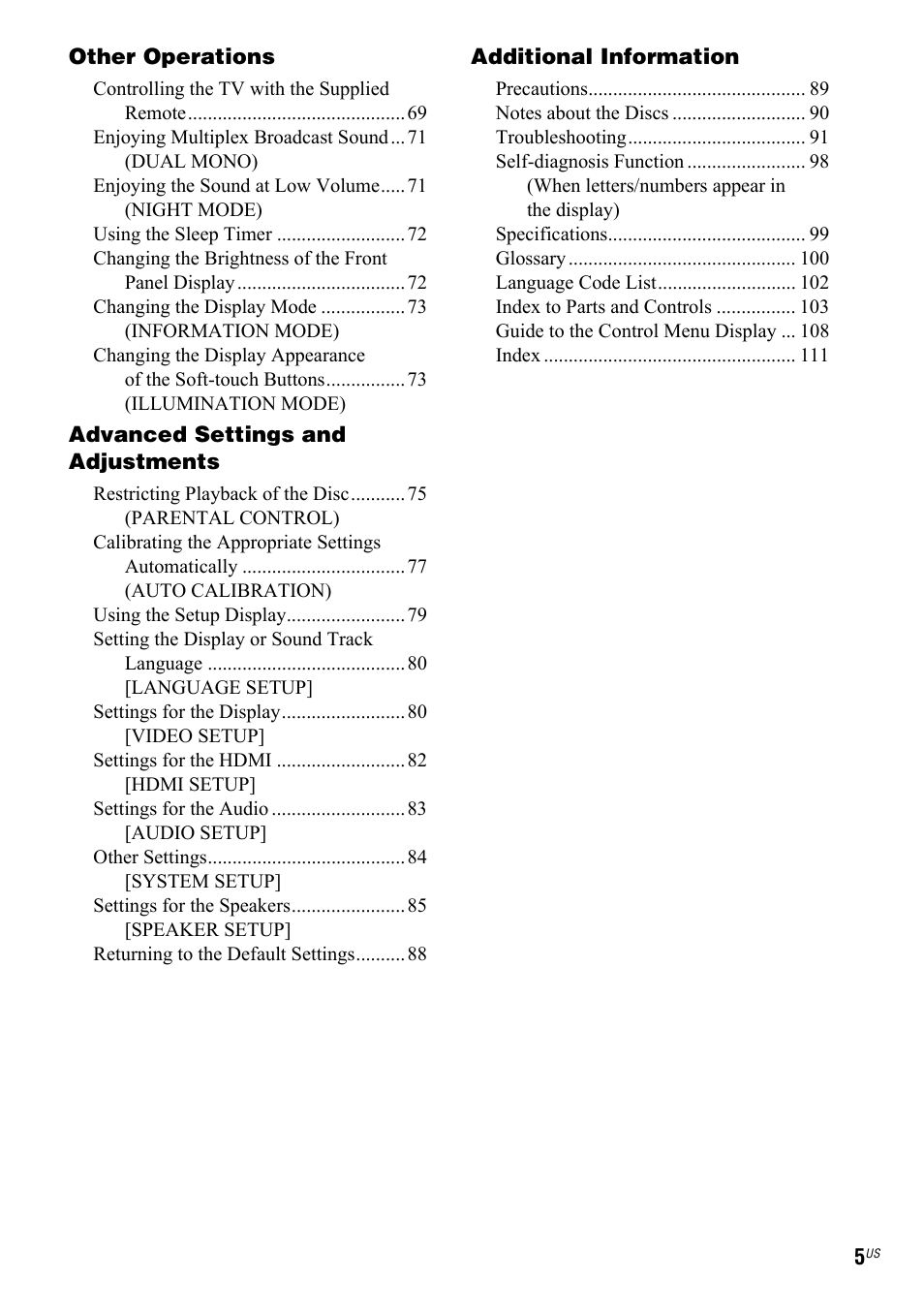 Sony DAV-IS50 User Manual | Page 5 / 115