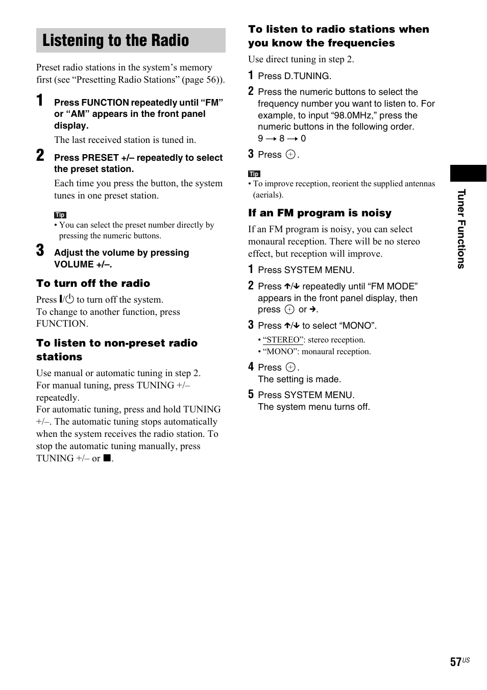 Listening to the radio | Sony DAV-IS50 User Manual | Page 57 / 115