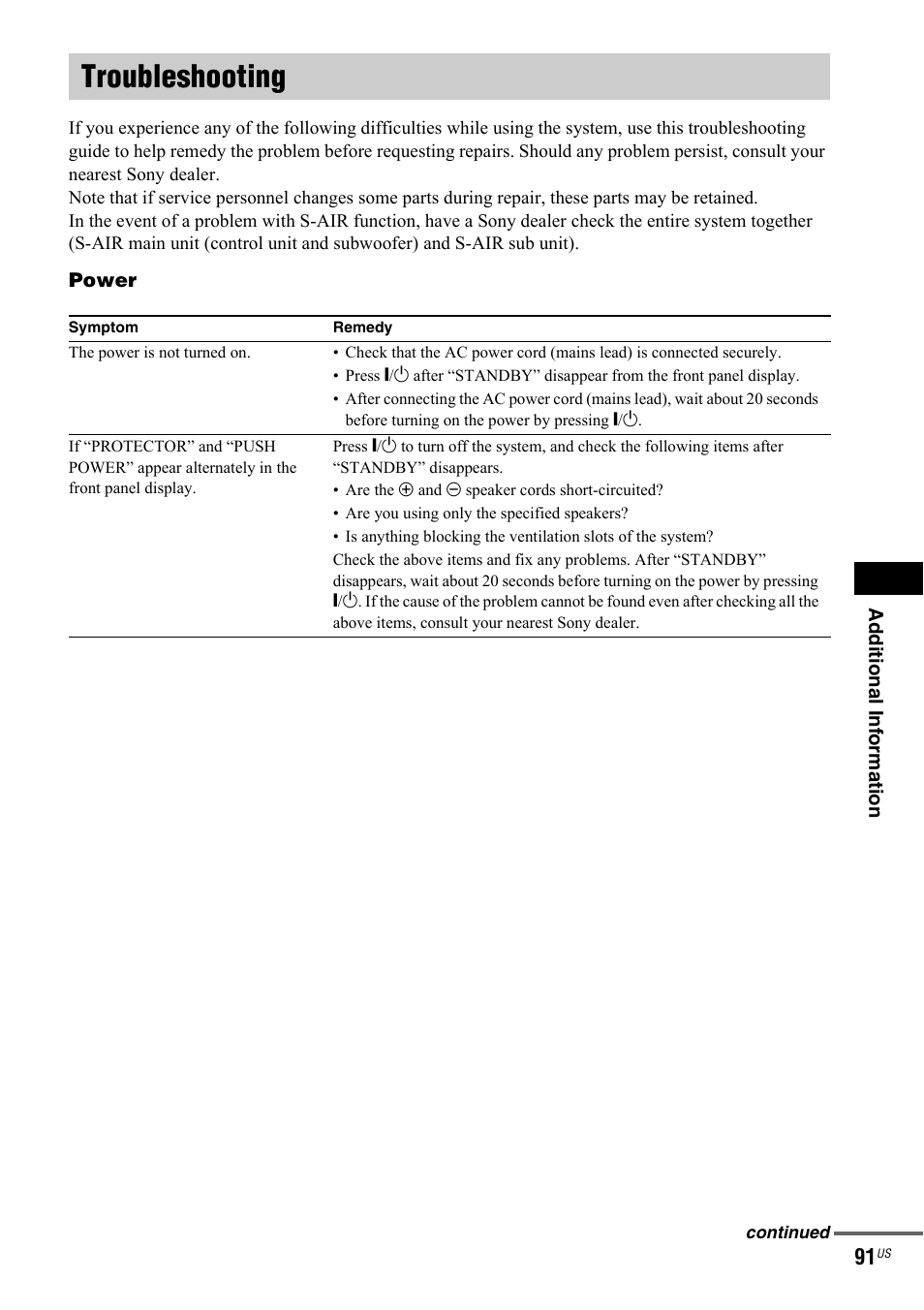 Troubleshooting | Sony DAV-IS50 User Manual | Page 91 / 115