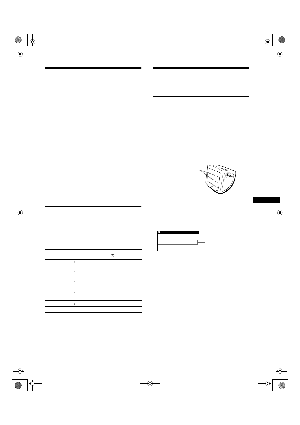 Caractéristiques techniques, Dépannage, Modes présélectionné et utilisateur | Fonction d’économie d’énergie, Messages affichés à l’écran | Sony HMD-A100 User Manual | Page 27 / 48